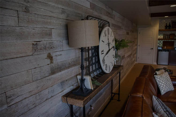Whitewashed Reclaimed Wall Board and a white wall clock