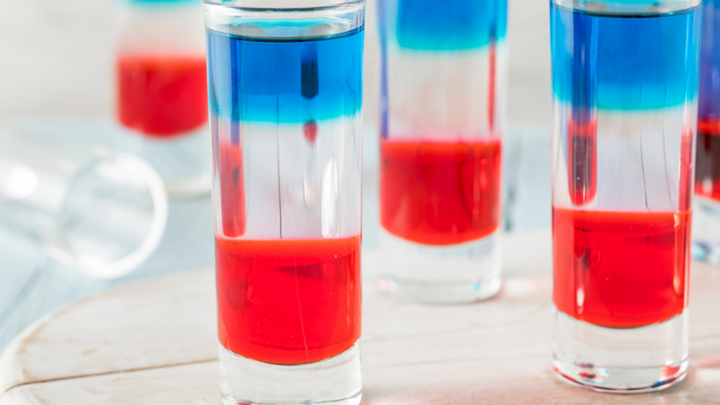 White, red and blue party shots
