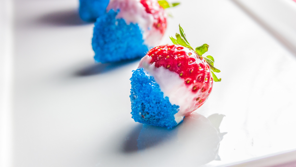 Strawberries blue and white sugar topping