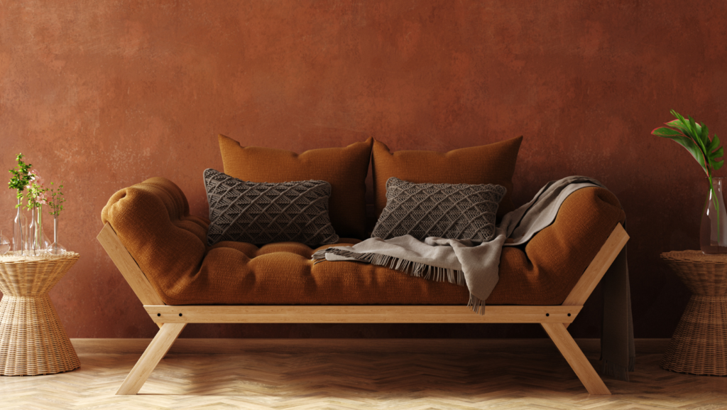 boho sofa featuring earthy tones