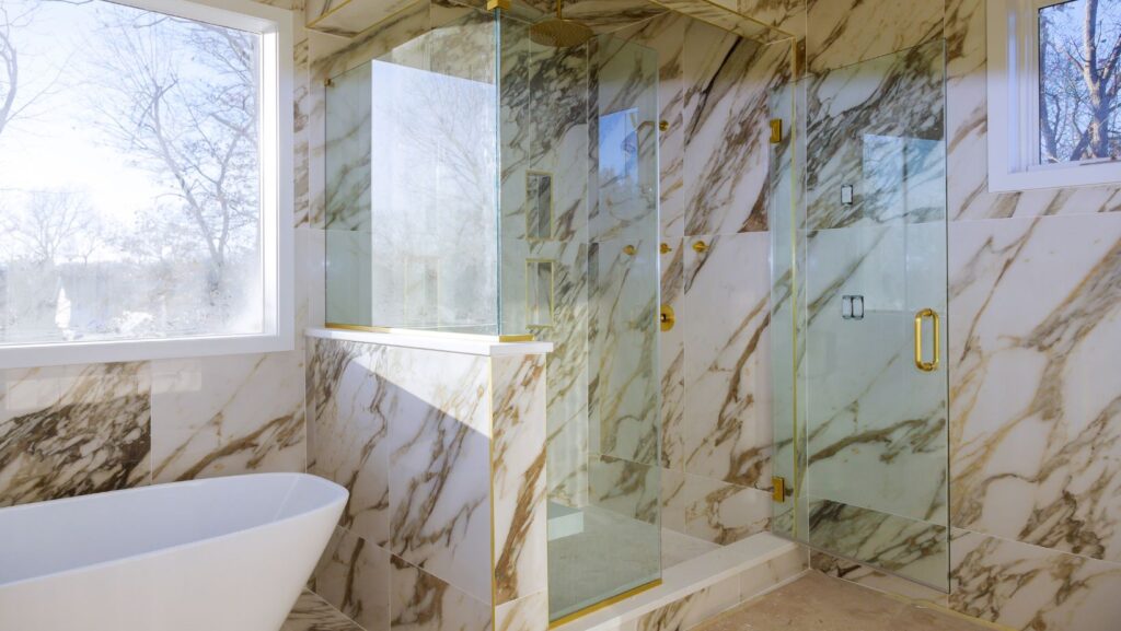 patterned marble bathroom