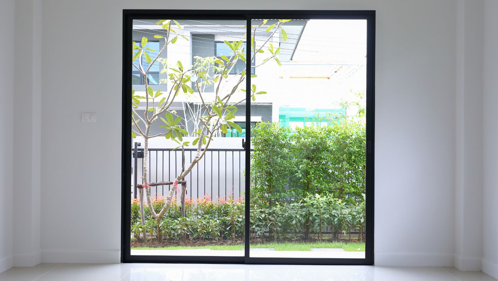 black-framed french doors