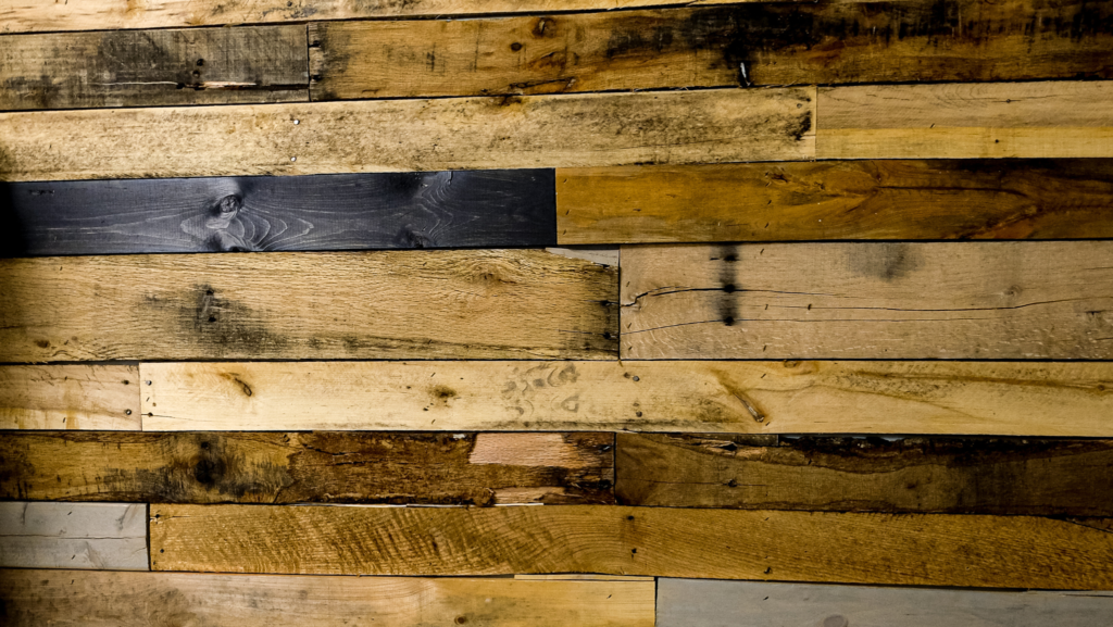 Mixed reclaimed wood wall paneling