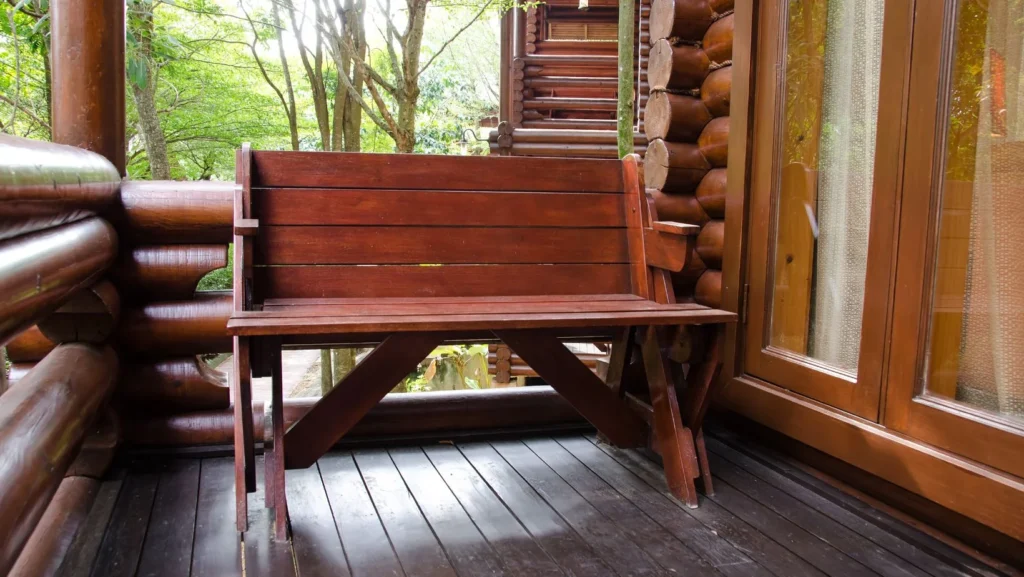 A wooden cabin with teak flooring